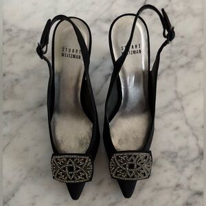 Stuart Weitzman black sling backs with gunmetal jewelled buckle size 6.5